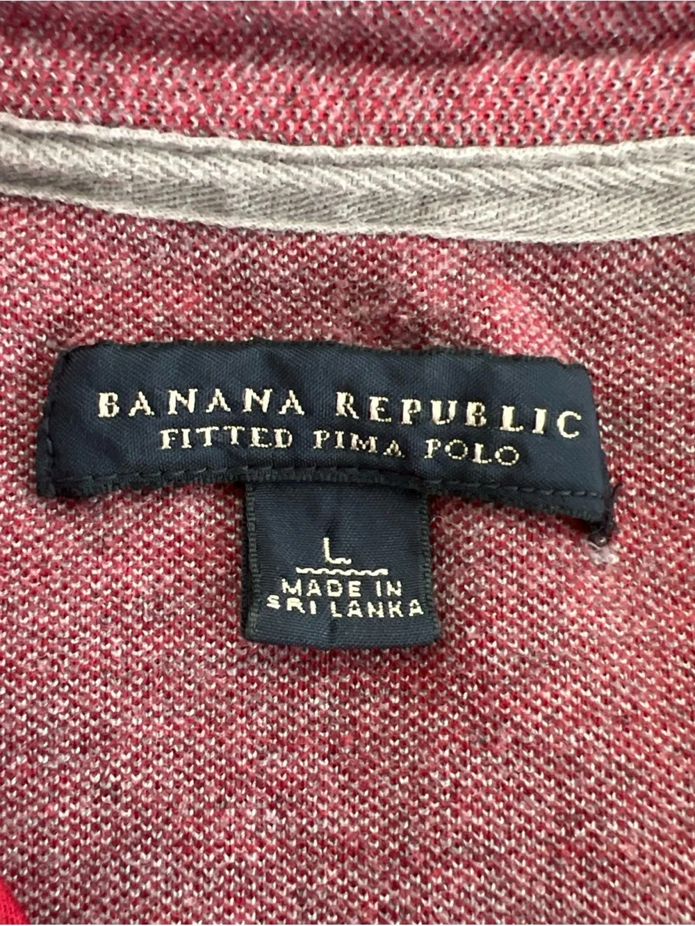 Banana Republic Red Fitted Pima Polo Shirt w/ Gray Stitching Men’s Large Preppy